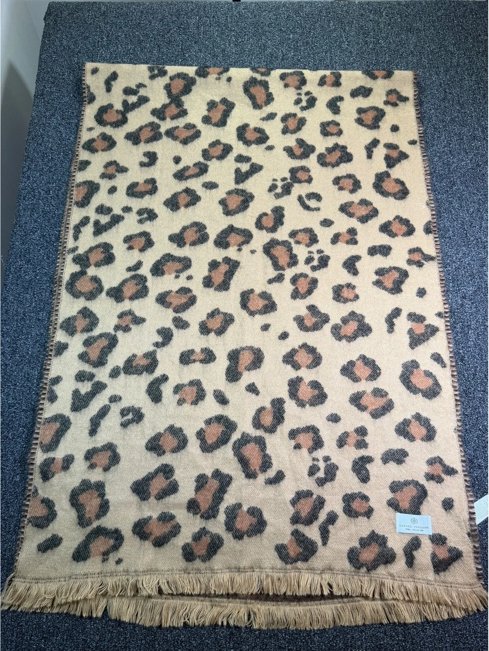 Gerard Pasquier Reversible Leopard Print Wool Blend Long Scarf